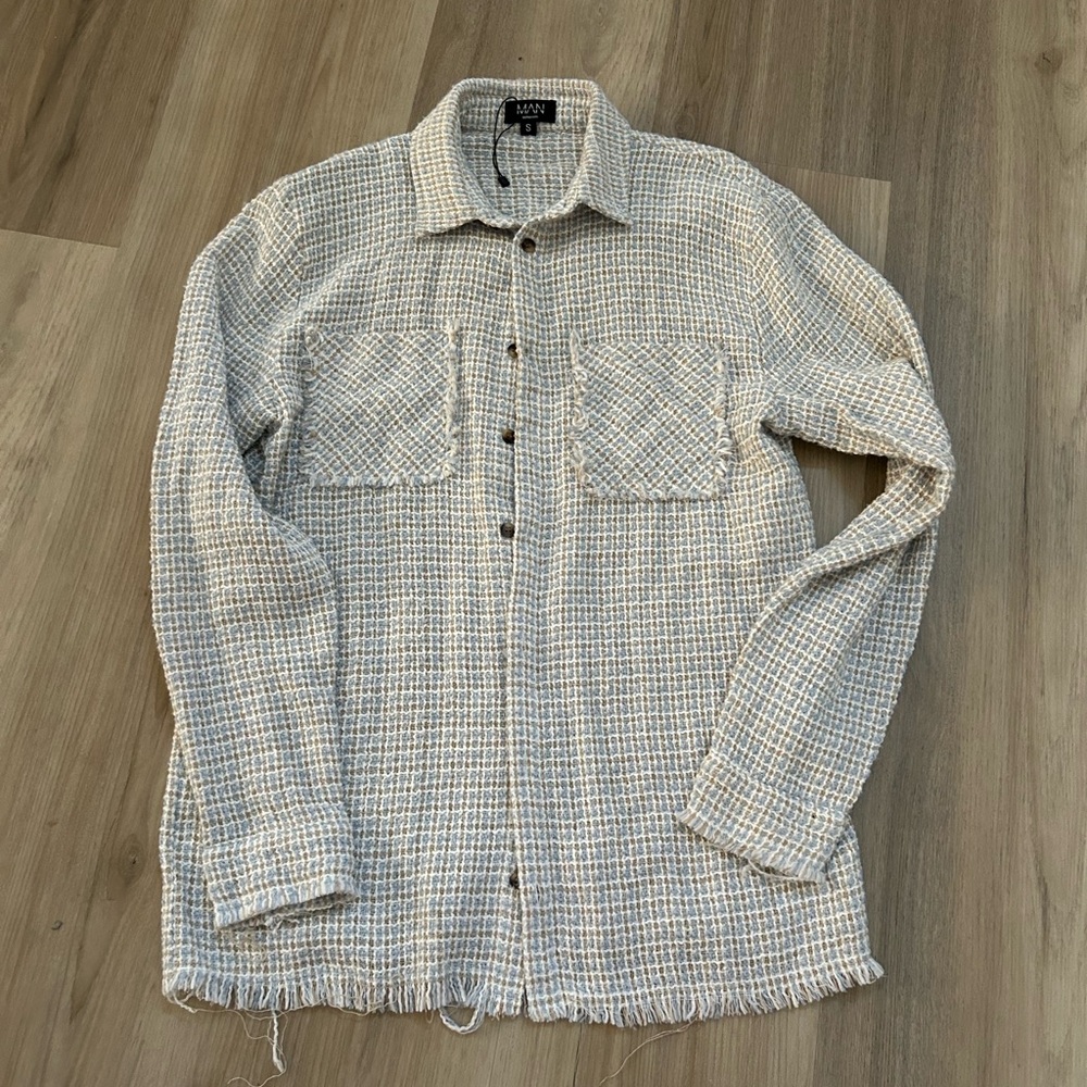 Men's Beige Checkered Shirt Jacket